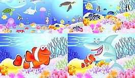 多姿多彩海底世界風景矢量素材