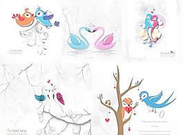 卡通鳥兒浪漫插畫背景矢量素材