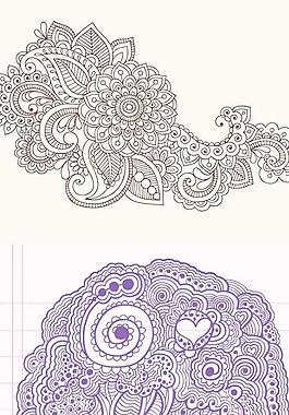 手绘线稿花纹矢量素材