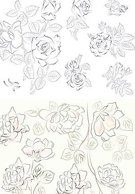 手绘线描鲜花矢量素材