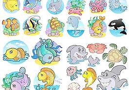 卡通海洋生物鱼类矢量素材