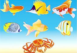 海洋魚類與螃蟹矢量圖