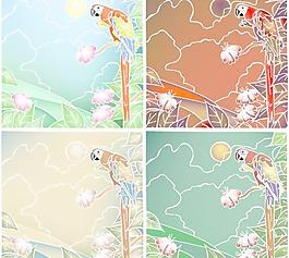 4款鹦鹉绚丽花纹背景矢量素材