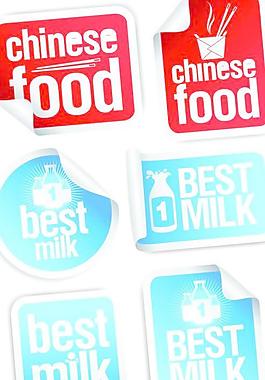 中式食物標識牛奶標簽矢量素材