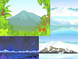 高原雪山湖泊风光矢量图