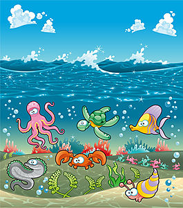 卡通海底世界插畫矢量素材