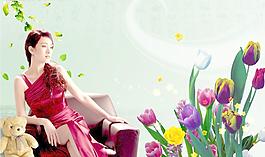 美女与花图片