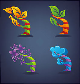 4款卡通樹木標(biāo)志設(shè)計矢量素材