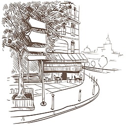手繪街邊風(fēng)景