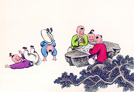 兒童下棋 博弈 傳統國畫