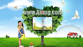 創(chuàng)意綠化女生PSD素材