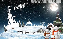 圣誕節(jié)月夜風(fēng)景psd素材