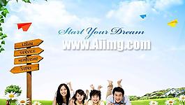 快樂家庭戶外草地PSD素材