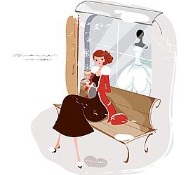 婚紗店外長(zhǎng)椅上的女性圖片