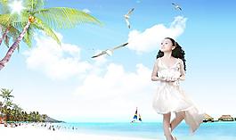 海边女孩图片