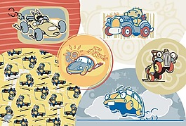 各種小汽車卡通背景矢量素材
