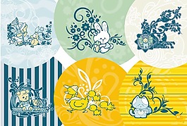 小花邊小動物卡通背景矢量素材