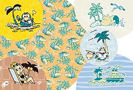 陽光海灘卡通背景底紋矢量素材