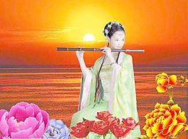 古典美女與花圖片