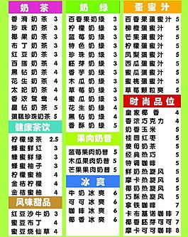 奶茶价目表图片