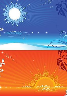 海灘的夜晚與傍晚矢量素材