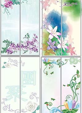 夢幻花紋移門圖案矢量素材