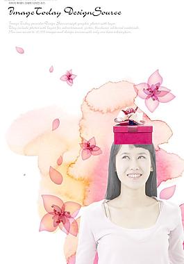 美女 禮包 花 渲染圖片