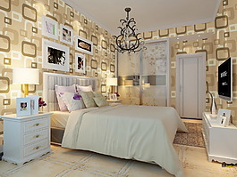 格子墻紙臥室背景室內設計