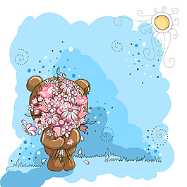 藍(lán)色捧花熊寶插畫(huà)矢量素材