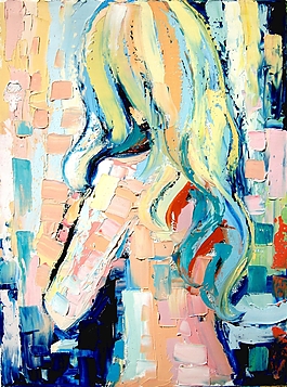 油画金发美女女人