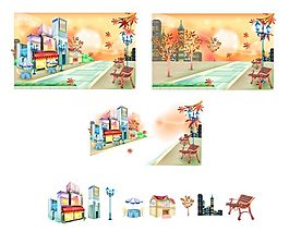 手繪城市建筑
