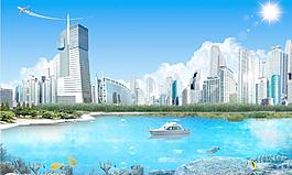 海邊都市圖片