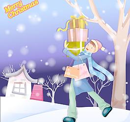 抱著禮物的男孩圖片