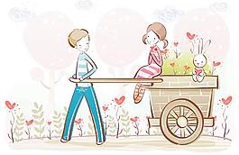 男孩拉著小車圖片