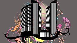 城市建筑梦幻花纹背景图片