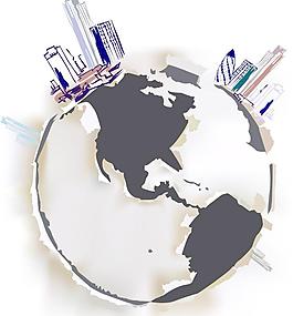 撕紙地球城市建筑圖片