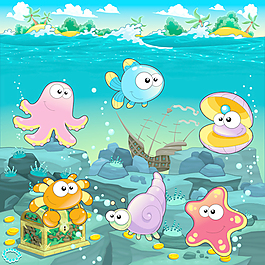 海洋動物的設計向量03的海底世界