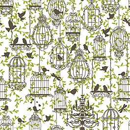 彩繪鳥(niǎo)與鳥(niǎo)籠矢量素材