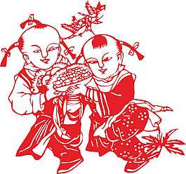 发财童子剪纸