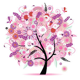 花卉插图矢量树