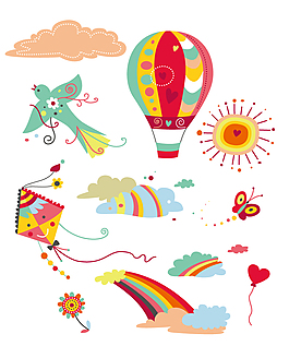 童趣天空插畫矢量素材