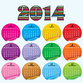 2014彩色貼紙年歷矢量素材