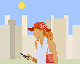 城市婦女拿著電話矢量素材