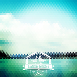 馬賽克湖泊風(fēng)景矢量素材