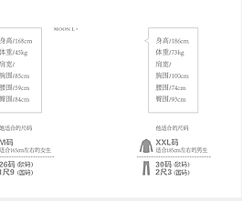 客服提供的尺碼選擇參考例子