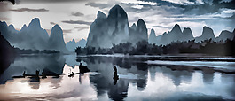 中國風山水風景畫