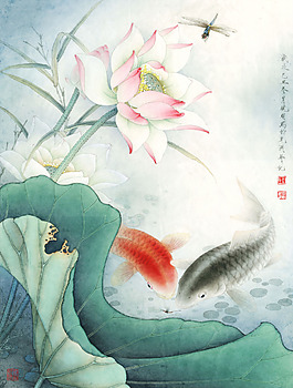 雙鯉荷花圖