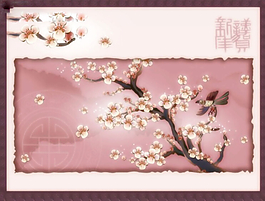 淡雅梅花背景春節(jié)新年PPT模板