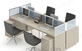 3D多人式辦公桌椅組合模型
