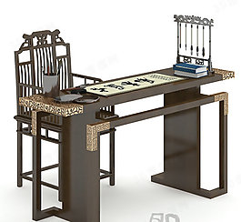 3D書房桌椅組合模型